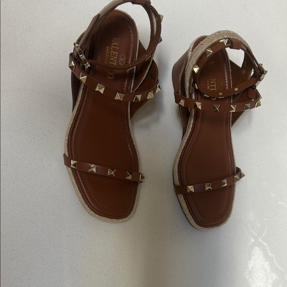 Valentino Brown Espadrille Shoes with Studded Details